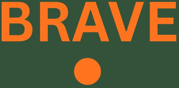 The word 'BRAVE' in orange on a green background
